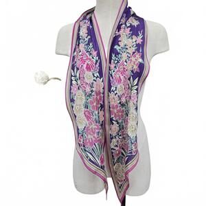 Vintage Floral‎ with Metallic printing Silk Scarf by Osca de la Renta